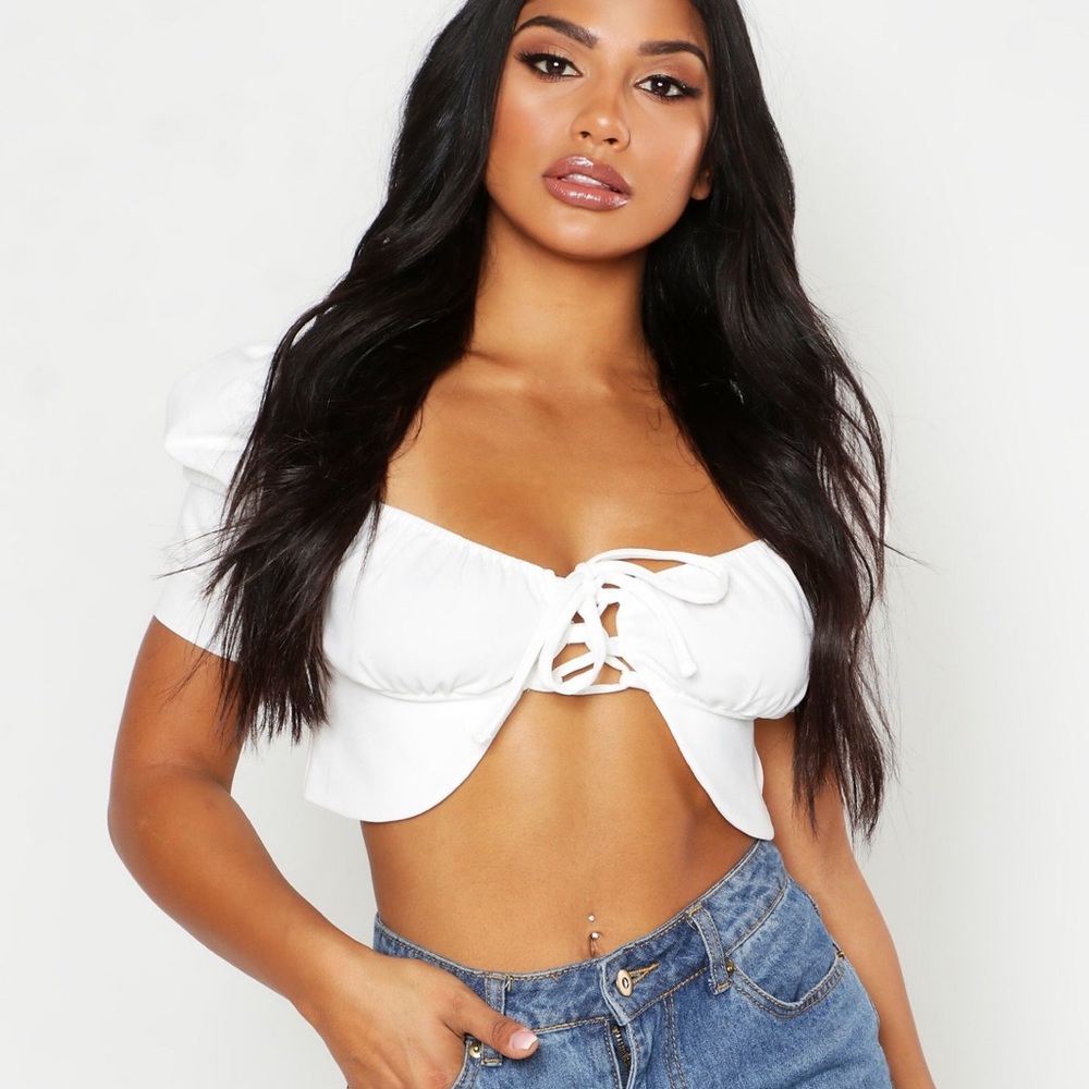 boohoo lace up peasant crop top